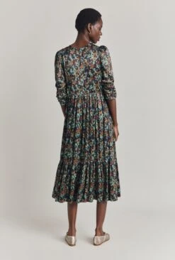 Maya Tiered Satin Midi Dress Green Ikat 16 Maya Tiered Satin Midi Dress Green Ikat -Ghost Fashion Store D07G054 Z76 29850 650px 964px