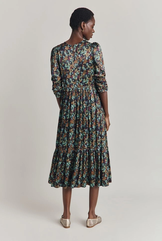 Maya Tiered Satin Midi Dress Green Ikat 9 Maya Tiered Satin Midi Dress Green Ikat - Image 7