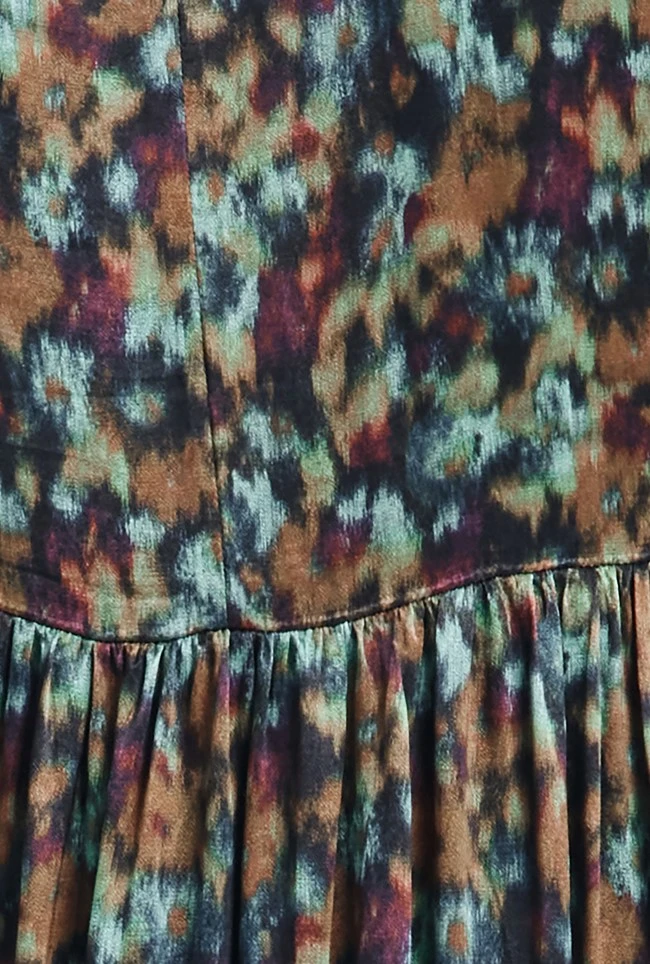 Maya Tiered Satin Midi Dress Green Ikat 10 Maya Tiered Satin Midi Dress Green Ikat - Image 8