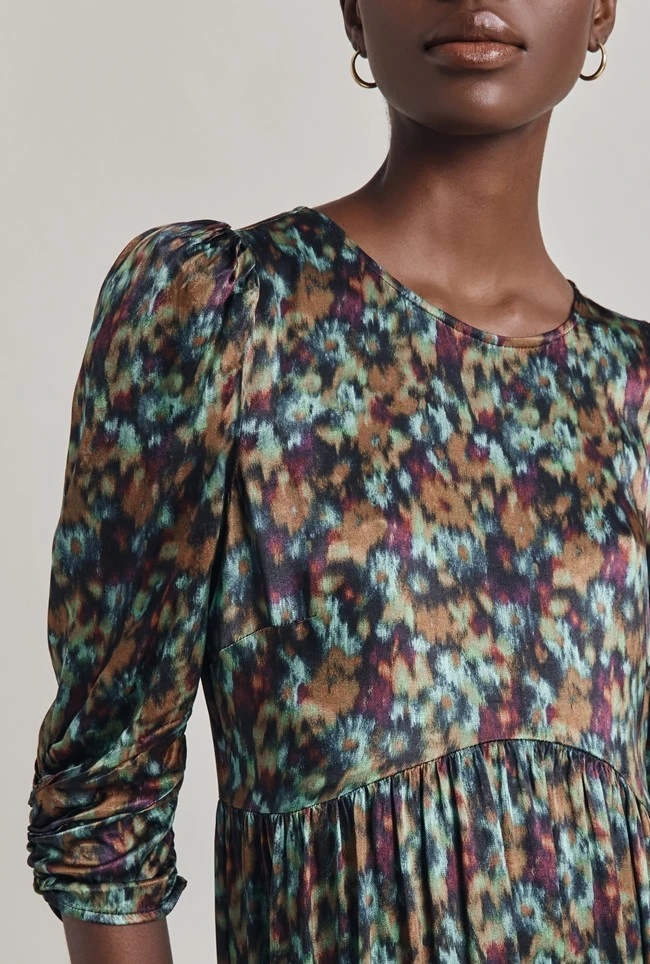 Maya Tiered Satin Midi Dress Green Ikat 6 Maya Tiered Satin Midi Dress Green Ikat - Image 4