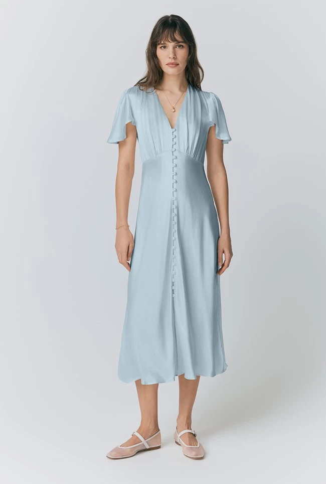 Grace Satin Button V-Neck Dress 3 Grace Satin Button V-Neck Dress