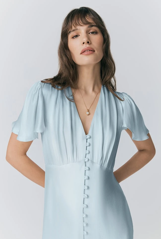 Grace Satin Button V-Neck Dress 4 Grace Satin Button V-Neck Dress - Image 2