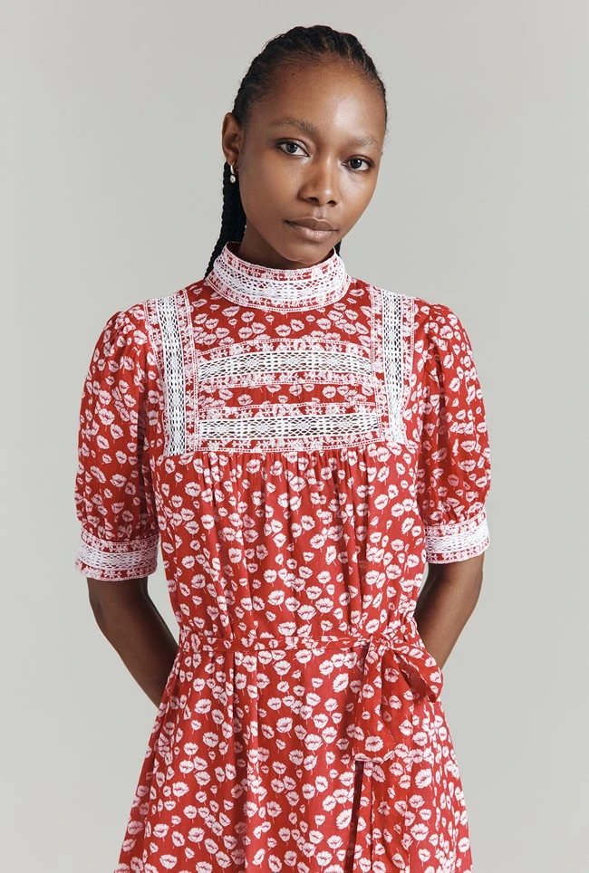 Josephine Ditsy Floral Printed Cotton Lace Trim Dress 4 Josephine Ditsy Floral Printed Cotton Lace Trim Dress - Image 2