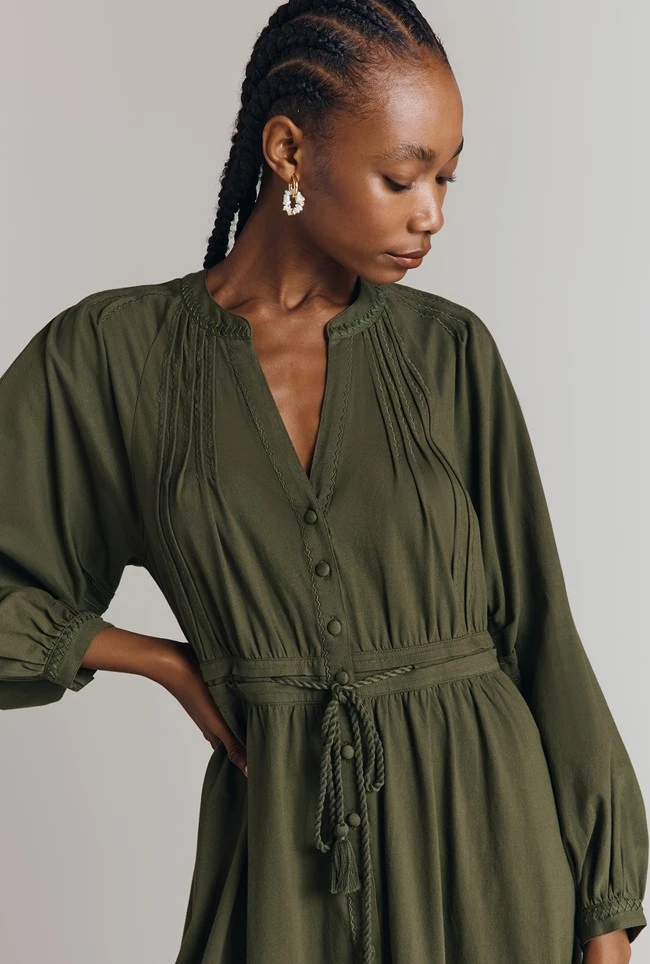 Santori Embroidery Trim Cotton Jersey Midi Dress 4 Santori Embroidery Trim Cotton Jersey Midi Dress - Image 2