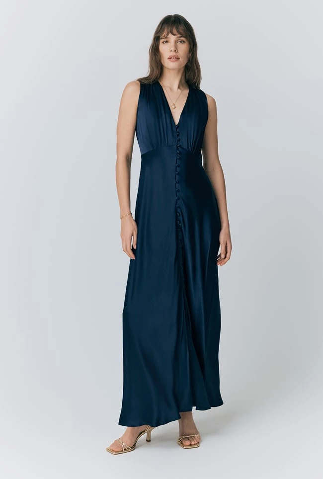 River V Neck Button Satin Maxi Dress 3 River V Neck Button Satin Maxi Dress