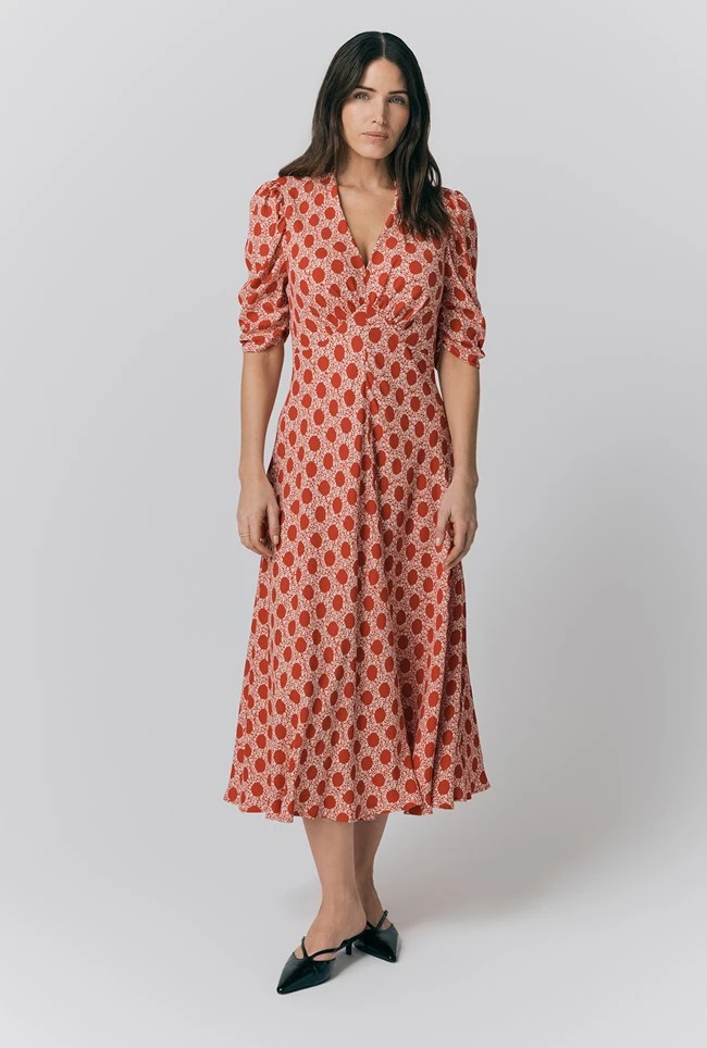 Madi Crepe Polka Dot Floral Midi Dress 3 Madi Crepe Polka Dot Floral Midi Dress