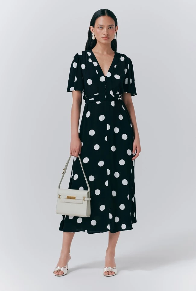 Jess Crepe Polka Dot Midi Tea Dress 3 Jess Crepe Polka Dot Midi Tea Dress
