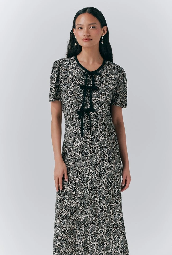 Maree Crepe Printed Tie Front Midi Dress 5 Maree Crepe Printed Tie Front Midi Dress - Image 3