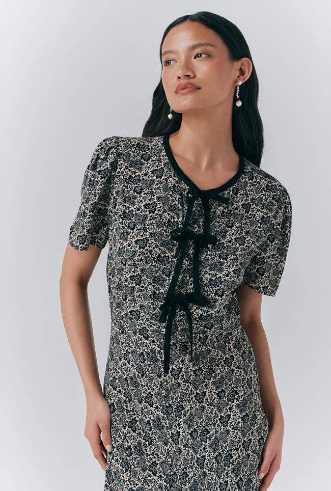 Maree Crepe Printed Tie Front Midi Dress 4 Maree Crepe Printed Tie Front Midi Dress - Image 2