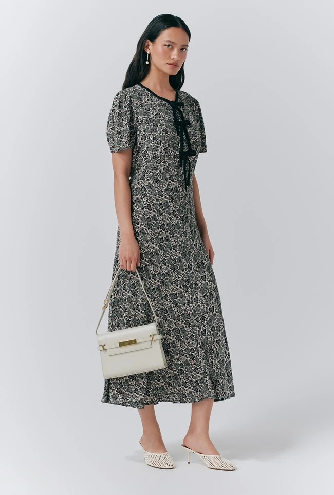 Maree Crepe Printed Tie Front Midi Dress 6 Maree Crepe Printed Tie Front Midi Dress - Image 4