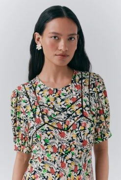 Dotty Crepe Floral Short Tea Dress -Ghost Fashion Store D10G049 Z84 33693 650px 964px