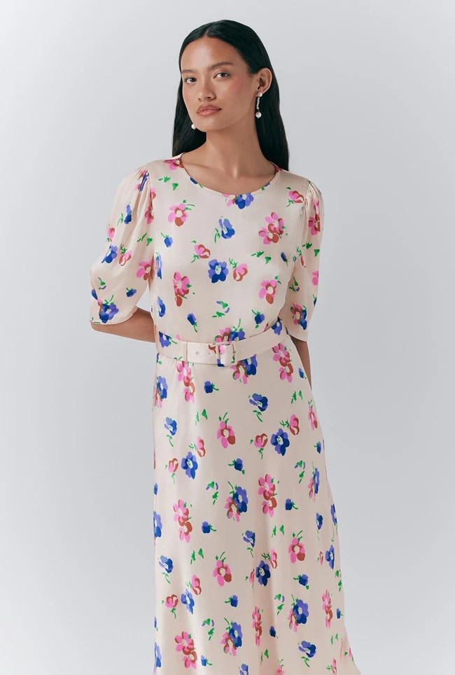 Lenora Satin Floral Belted Midi Dress 6 Lenora Satin Floral Belted Midi Dress - Image 4