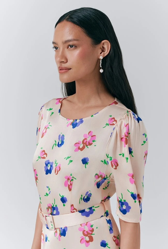 Lenora Satin Floral Belted Midi Dress 4 Lenora Satin Floral Belted Midi Dress - Image 2