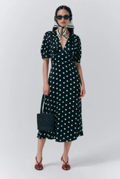 Alma Crepe Polka Dot Midi Dress
