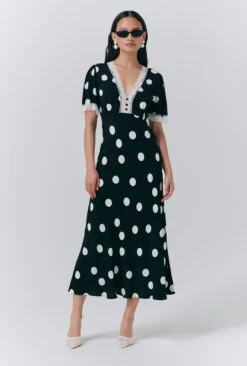 Belle Crepe Polka Dot Midi Tea Dress