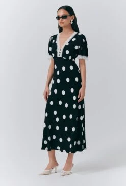 Belle Crepe Polka Dot Midi Tea Dress 9 Belle Crepe Polka Dot Midi Tea Dress -Ghost Fashion Store D10G057 Z14 33737 650px 964px