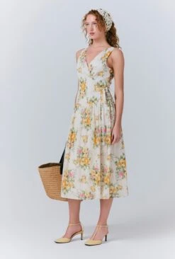 Julia Cotton Floral Midi Wrap Dress -Ghost Fashion Store D10G058 Z93 33489 650px 964px