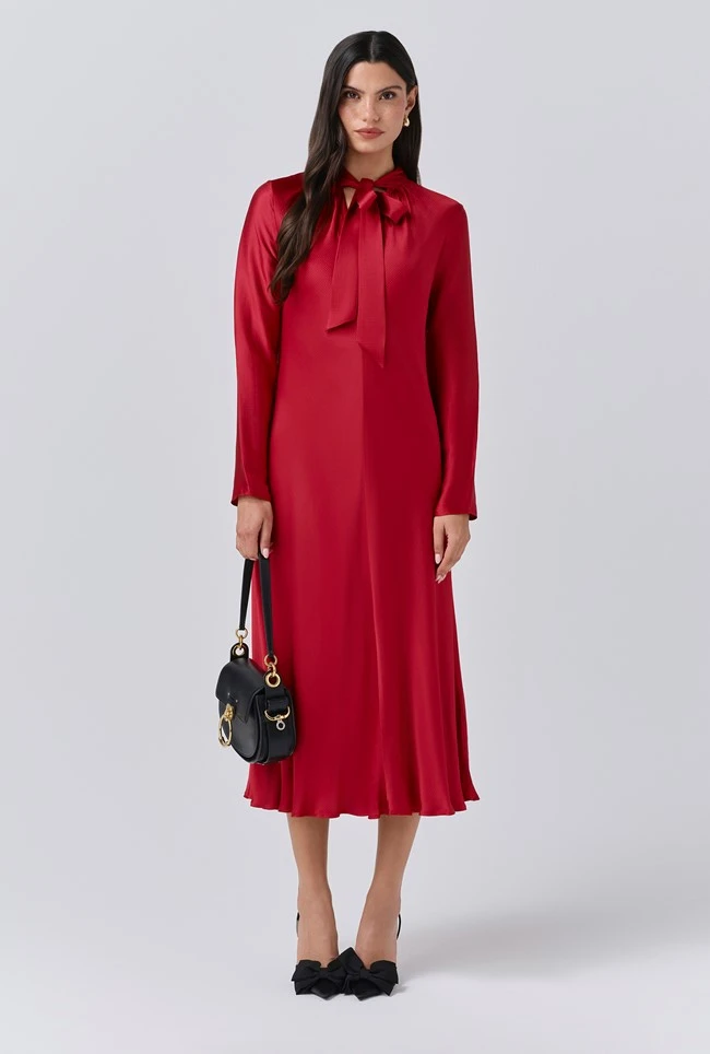 Stephanie Satin Tie Neck Midi Dress 3 Stephanie Satin Tie Neck Midi Dress