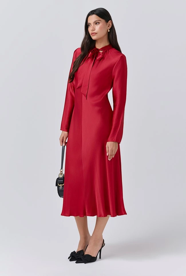 Stephanie Satin Tie Neck Midi Dress 5 Stephanie Satin Tie Neck Midi Dress - Image 3