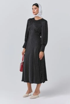 Fiona Satin Polka Dot Midi Dress -Ghost Fashion Store D11G020 Z14 33937 650px 964px