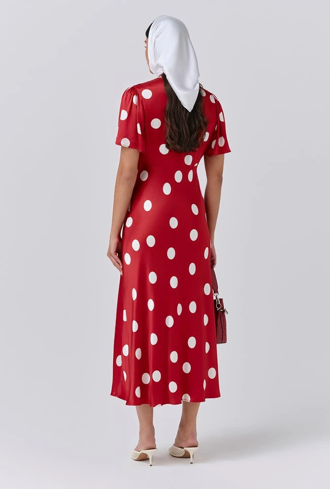 Elizabeth Polka Dot Satin Midi Tea Dress 7 Elizabeth Polka Dot Satin Midi Tea Dress - Image 5