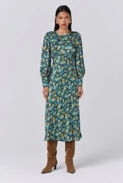 Fiona Satin Boat Neck Midi Dress