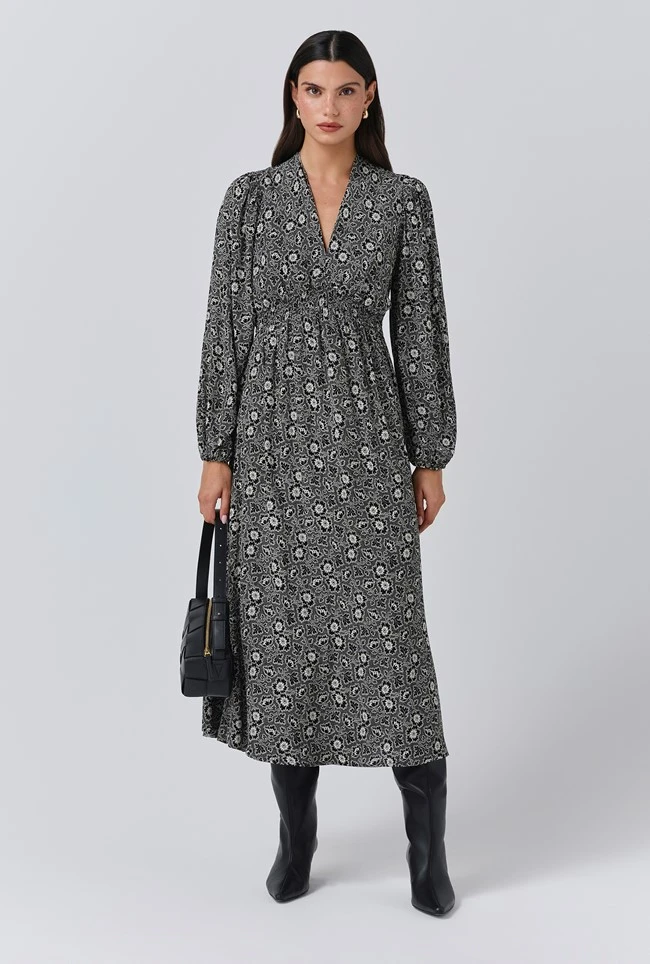 Petal Crepe V Neck Midi Waisted Dress 3 Petal Crepe V Neck Midi Waisted Dress