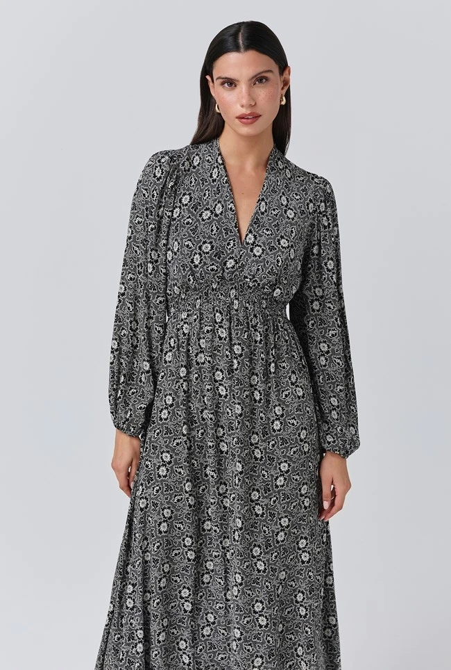 Petal Crepe V Neck Midi Waisted Dress 6 Petal Crepe V Neck Midi Waisted Dress - Image 4