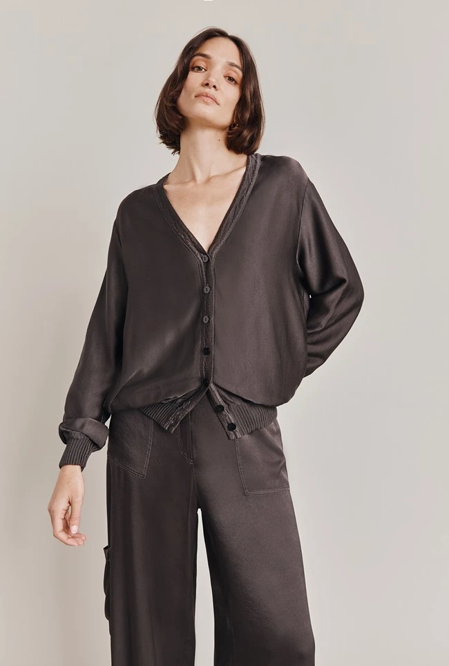 Mia Satin Bomber Jacket Dark Charcoal 3 Mia Satin Bomber Jacket Dark Charcoal