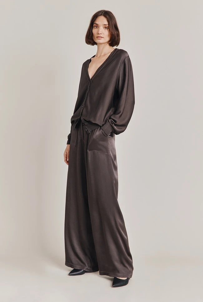 Mia Satin Bomber Jacket Dark Charcoal 4 Mia Satin Bomber Jacket Dark Charcoal - Image 2