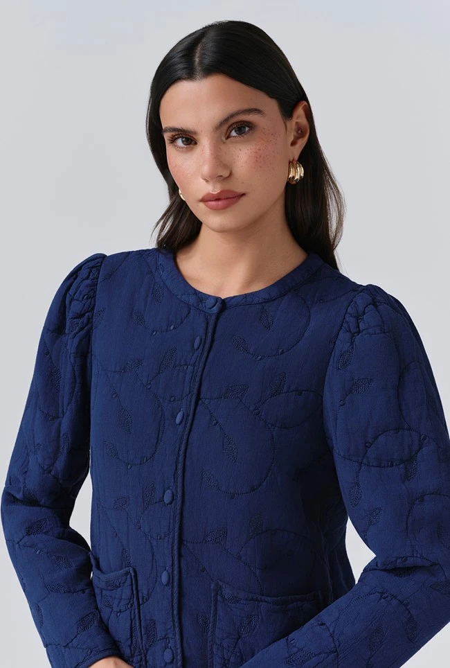 Zara Quilted Crepe Embroidered Button Through Jacket 6 Zara Quilted Crepe Embroidered Button Through Jacket - Image 4