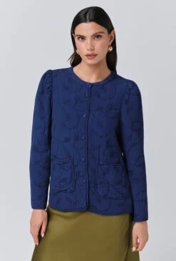 Zara Quilted Crepe Embroidered Button Through Jacket