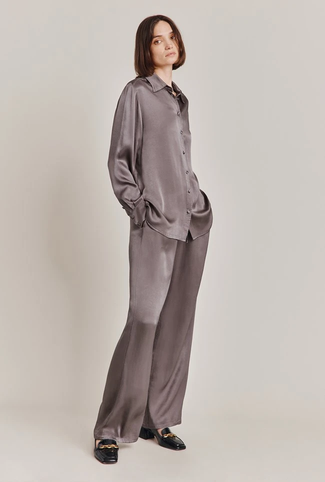 Imogen Satin Wide Leg Trouser Grey 5 Imogen Satin Wide Leg Trouser Grey - Image 3
