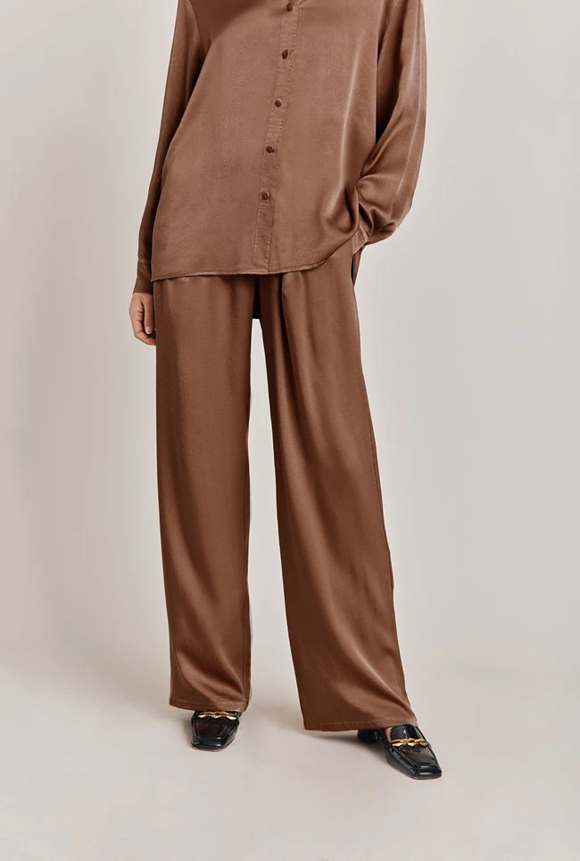 Imogen Satin Wide Leg Trouser Acorn 5 Imogen Satin Wide Leg Trouser Acorn - Image 3