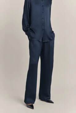 Imogen Satin Wide Leg Trouser Navy