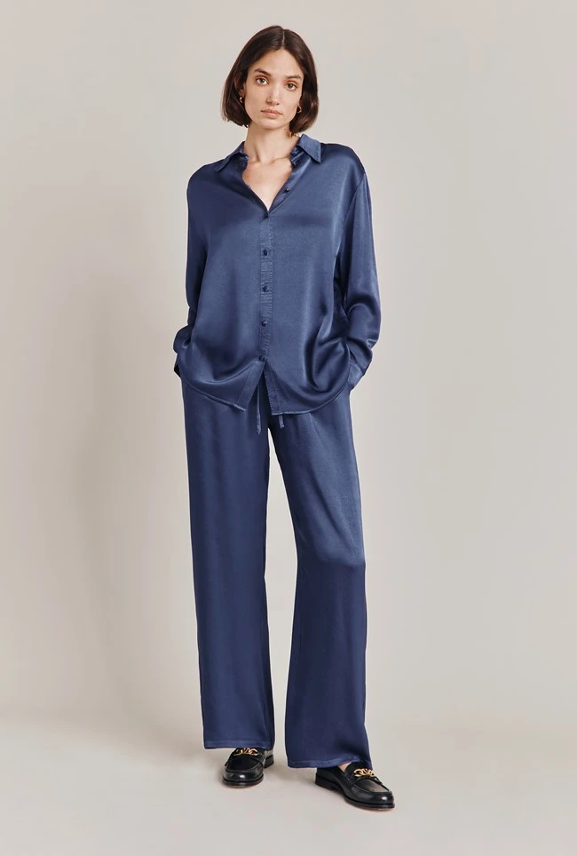 Imogen Satin Wide Leg Trouser Dark Blue 4 Imogen Satin Wide Leg Trouser Dark Blue - Image 2