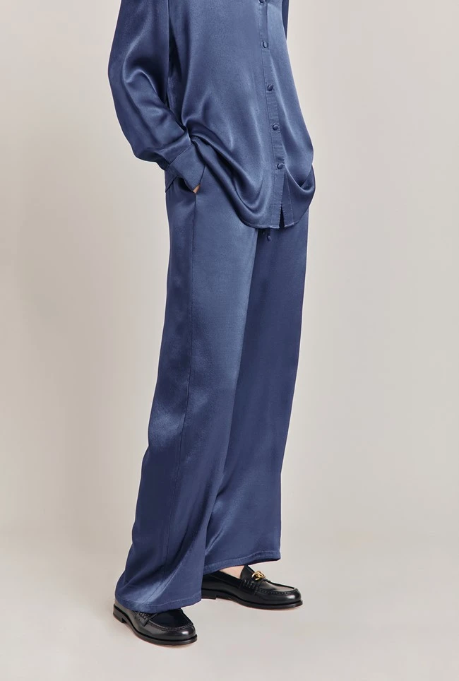 Imogen Satin Wide Leg Trouser Dark Blue 5 Imogen Satin Wide Leg Trouser Dark Blue - Image 3