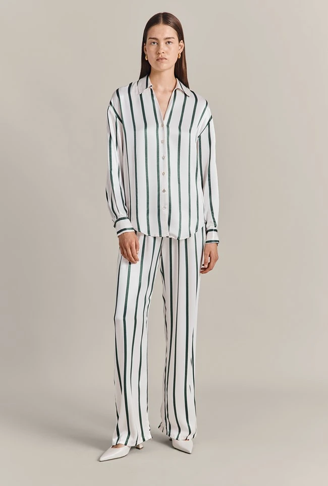 Imogen Satin Wide Leg Trouser Green Stripe 3 Imogen Satin Wide Leg Trouser Green Stripe