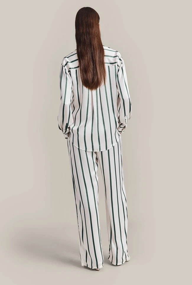 Imogen Satin Wide Leg Trouser Green Stripe 5 Imogen Satin Wide Leg Trouser Green Stripe - Image 3