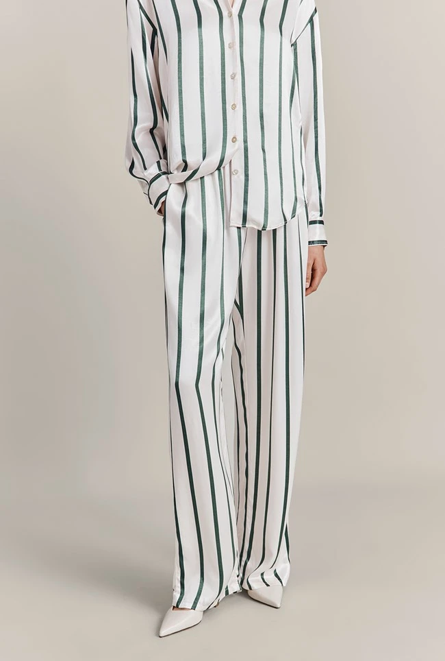 Imogen Satin Wide Leg Trouser Green Stripe 6 Imogen Satin Wide Leg Trouser Green Stripe - Image 4
