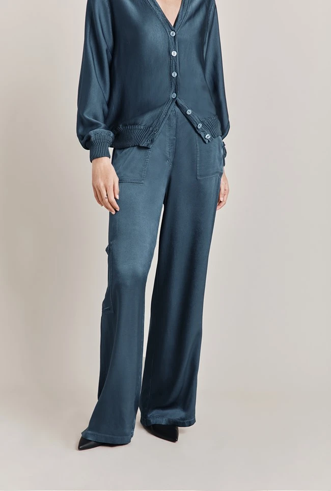 Aurora Satin Cargo Trousers Dark Denim 3 Aurora Satin Cargo Trousers Dark Denim