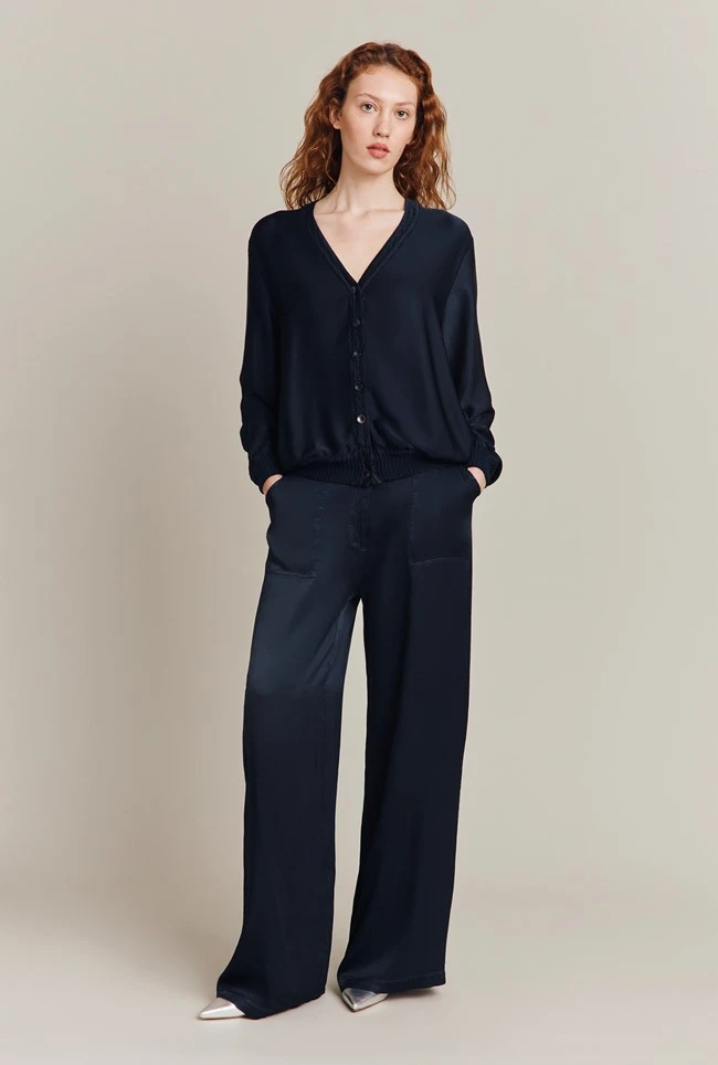 Aurora Satin Cargo Trousers Navy 8 Aurora Satin Cargo Trousers Navy - Image 6