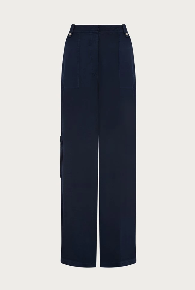 Aurora Satin Cargo Trousers Navy 11 Aurora Satin Cargo Trousers Navy - Image 9