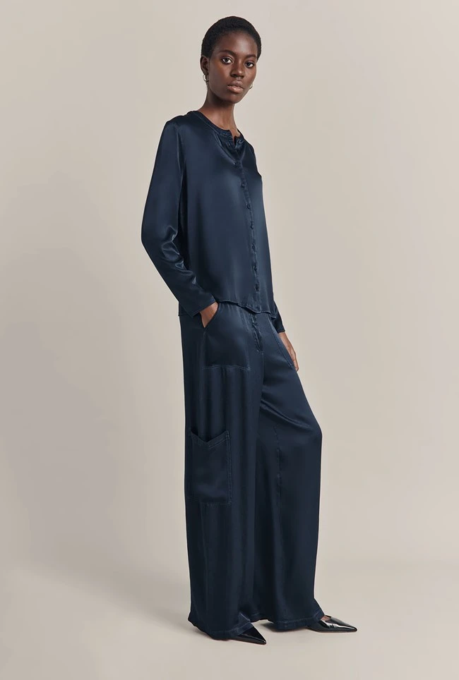 Aurora Satin Cargo Trousers Navy 4 Aurora Satin Cargo Trousers Navy - Image 2