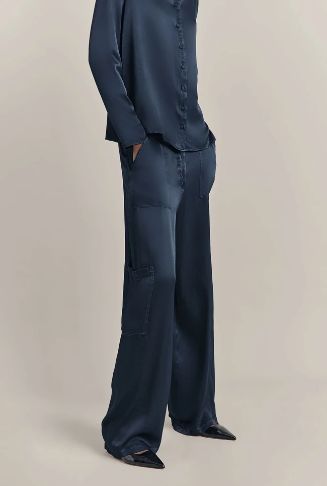 Aurora Satin Cargo Trousers Navy 3 Aurora Satin Cargo Trousers Navy
