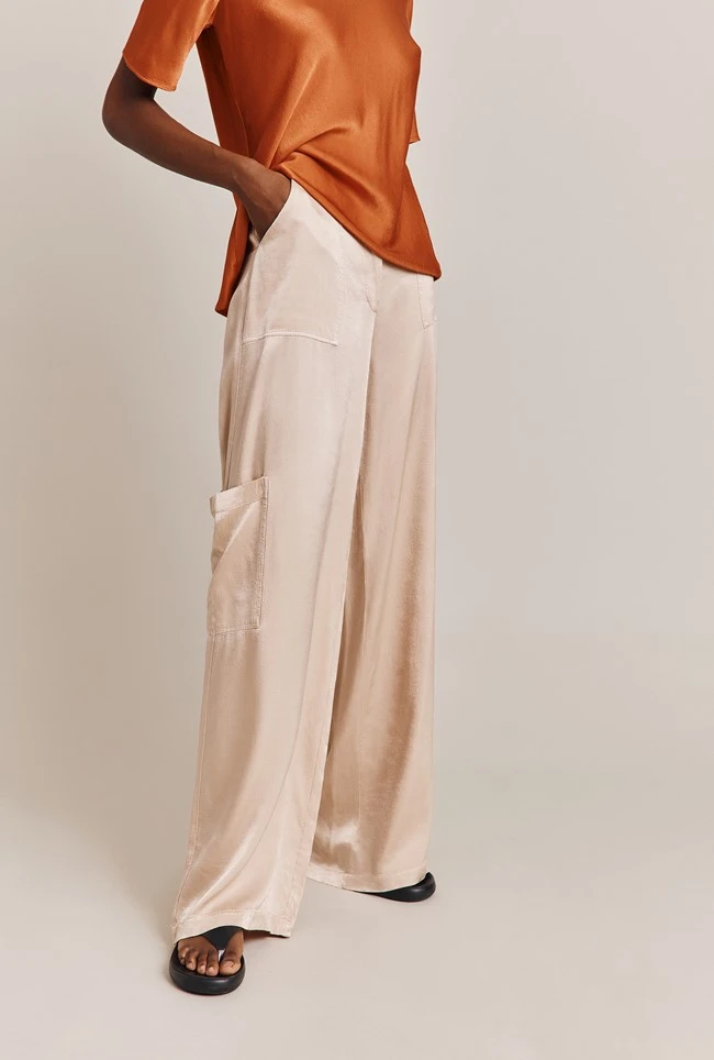 Aurora Satin Cargo Trousers Stone 5 Aurora Satin Cargo Trousers Stone - Image 3