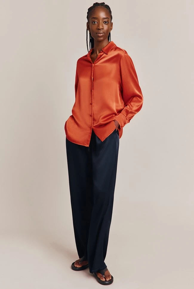 Ellie Satin Shirt Marmalade Orange 5 Ellie Satin Shirt Marmalade Orange - Image 3