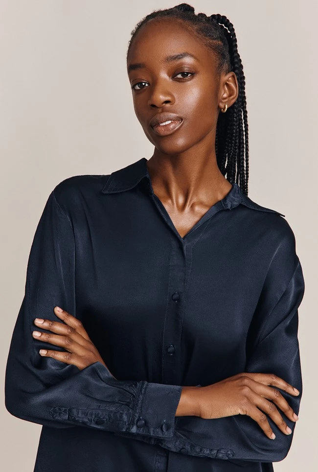 Ellie Satin Shirt Navy 3 Ellie Satin Shirt Navy