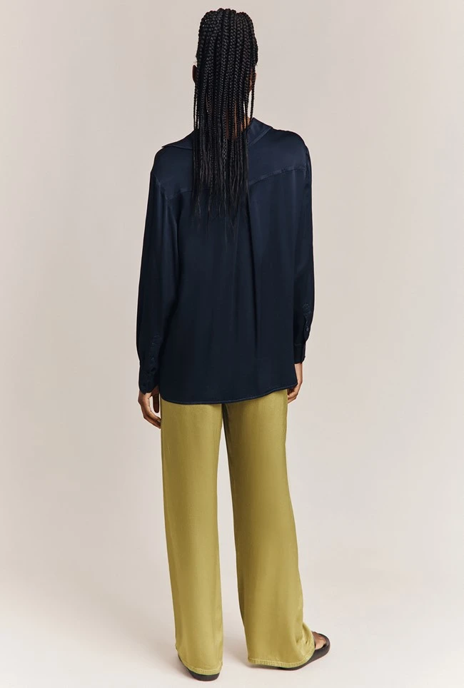 Ellie Satin Shirt Navy 4 Ellie Satin Shirt Navy - Image 2