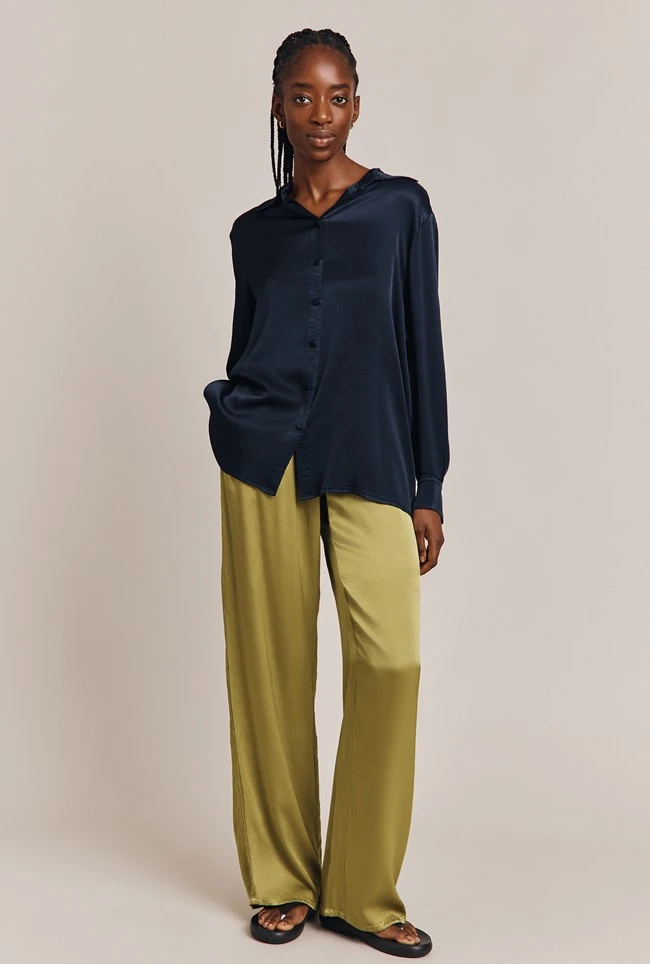 Ellie Satin Shirt Navy 5 Ellie Satin Shirt Navy - Image 3